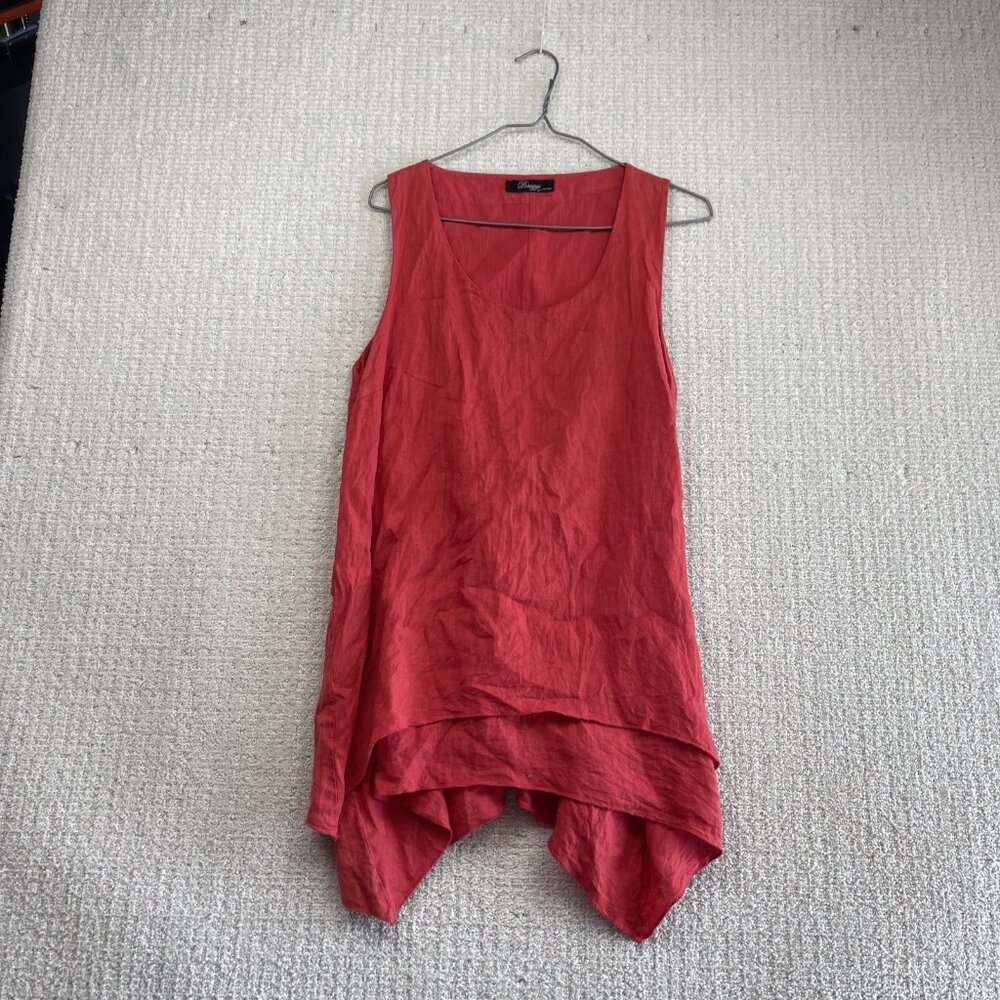 Peruzzi Italy Women Linen Romantic Red Shift Dress Summer Asymmetrical Sz 44 I